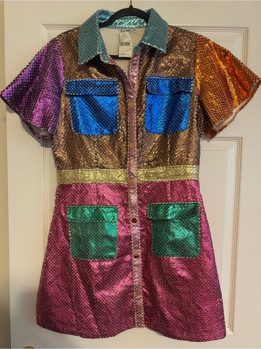 QUEEN OF SPARKLES Multicolor Metallic Patchwork Midi Dress